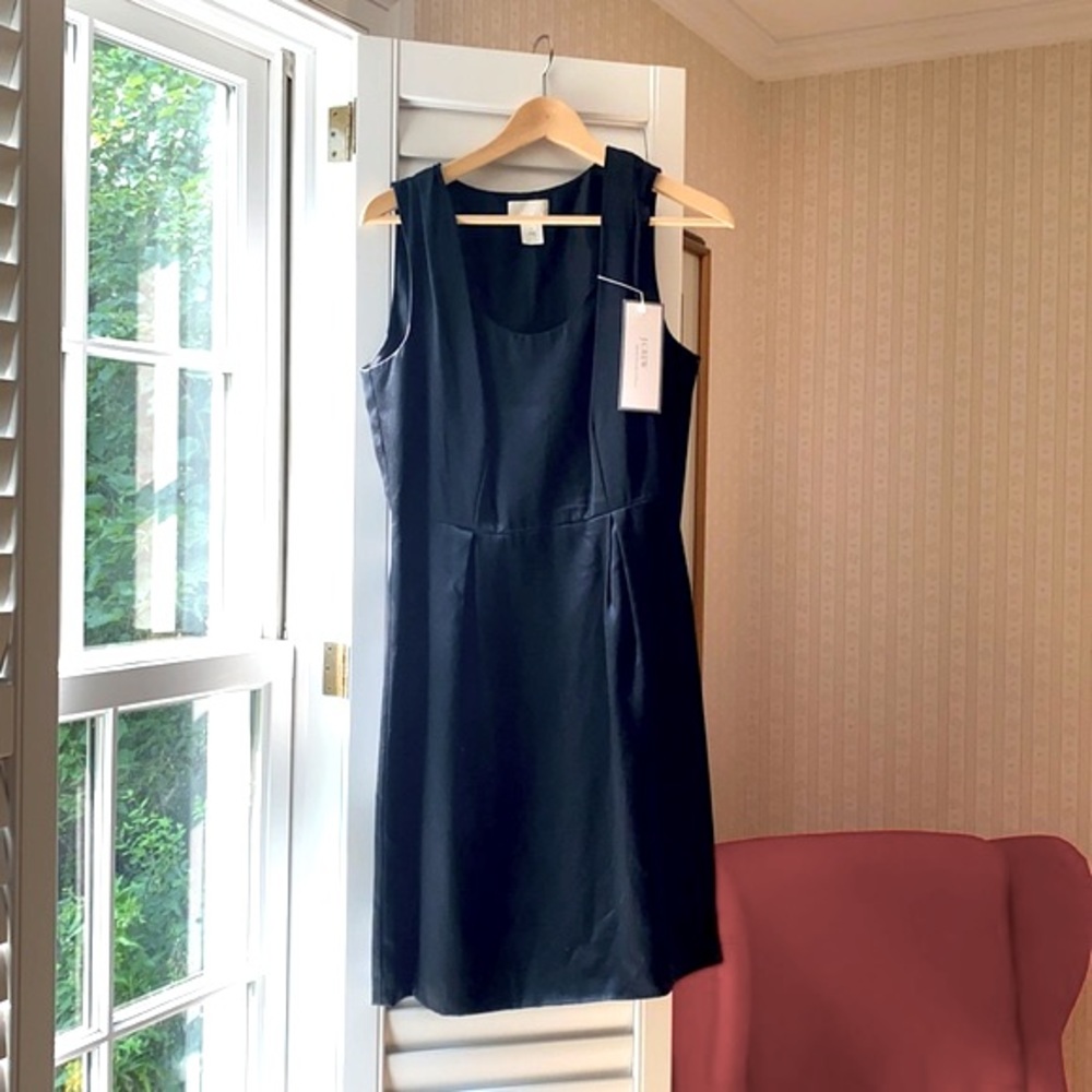 J Crew Kendall dress in satin, black NWT.